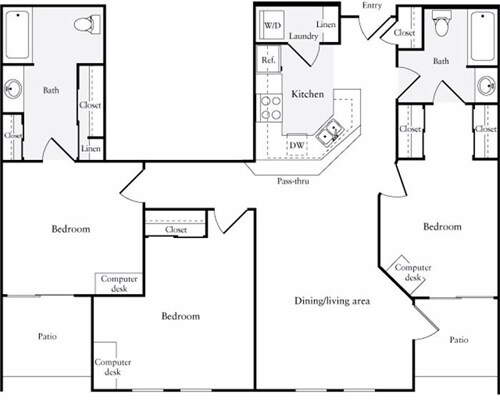 3 Beds • 2 Bath 500 floor plan